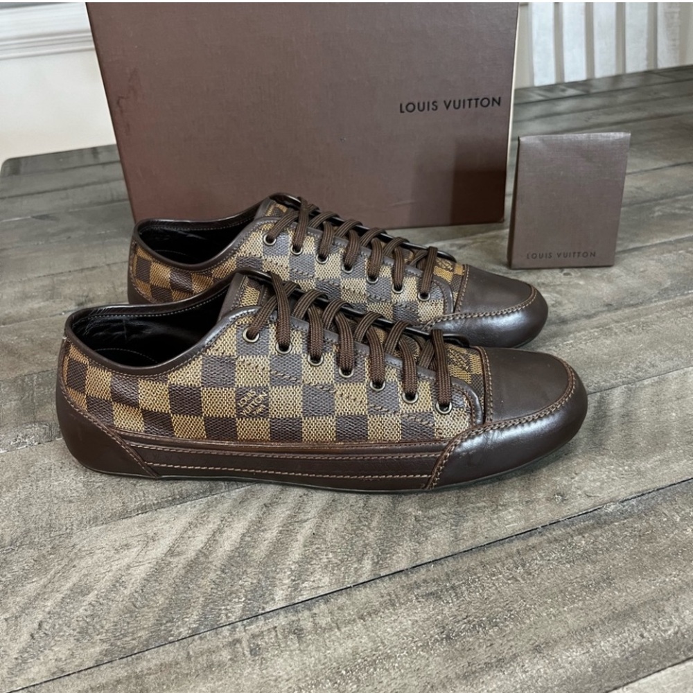Louis Vuitton Damier Ebene Canvas Leather Shoes Sz10.5 - Picture 1 of 6